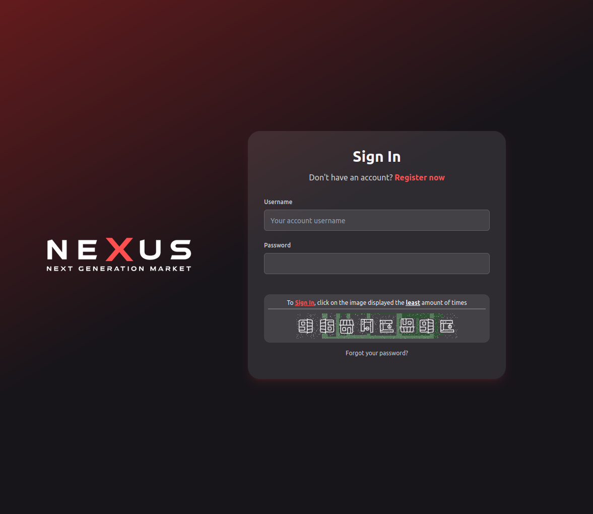 Nexus Darknet Store secure login interface