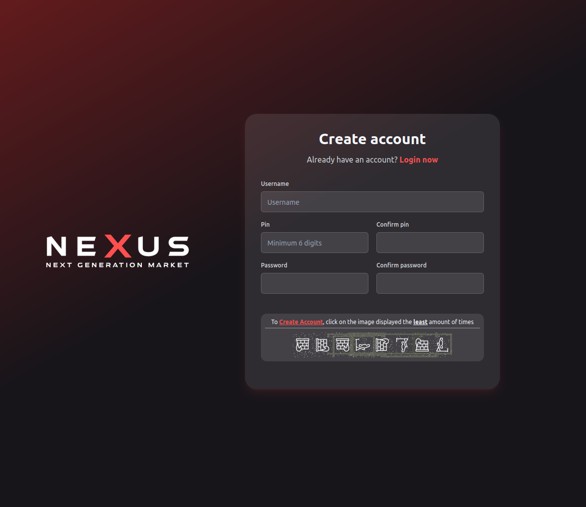 Nexus Darknet Store registration process